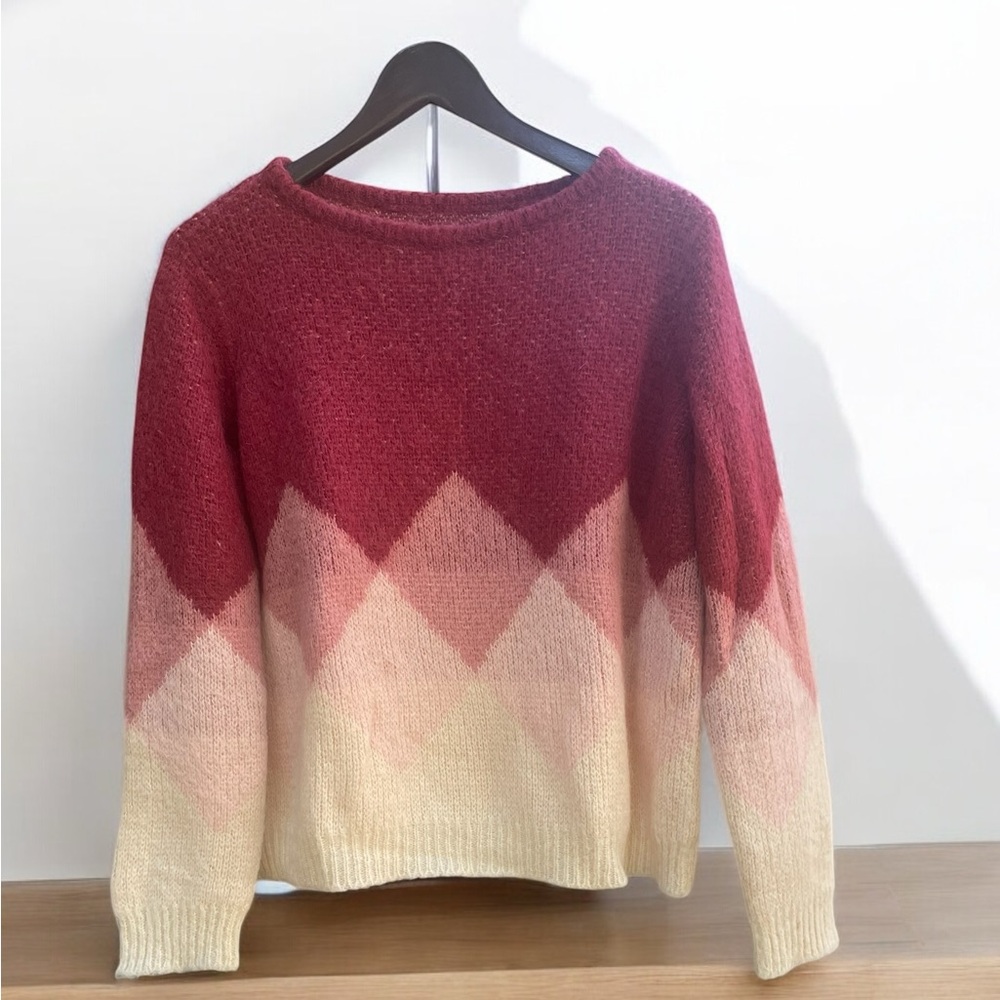 Sezane Leopold Jumper Mohair Blend Argyle Pink Ombre Women's Medium